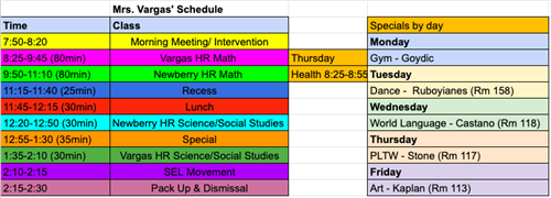 Mrs. Vargas' Schedule